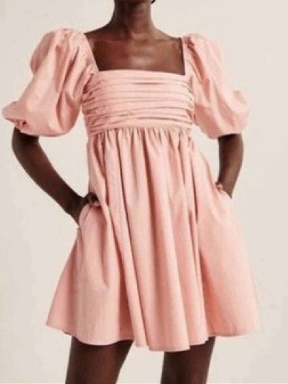 Abercrombie & Fitch Pink Ruched Puff Sleeve Square Neck Mini Dress Size XL Tall